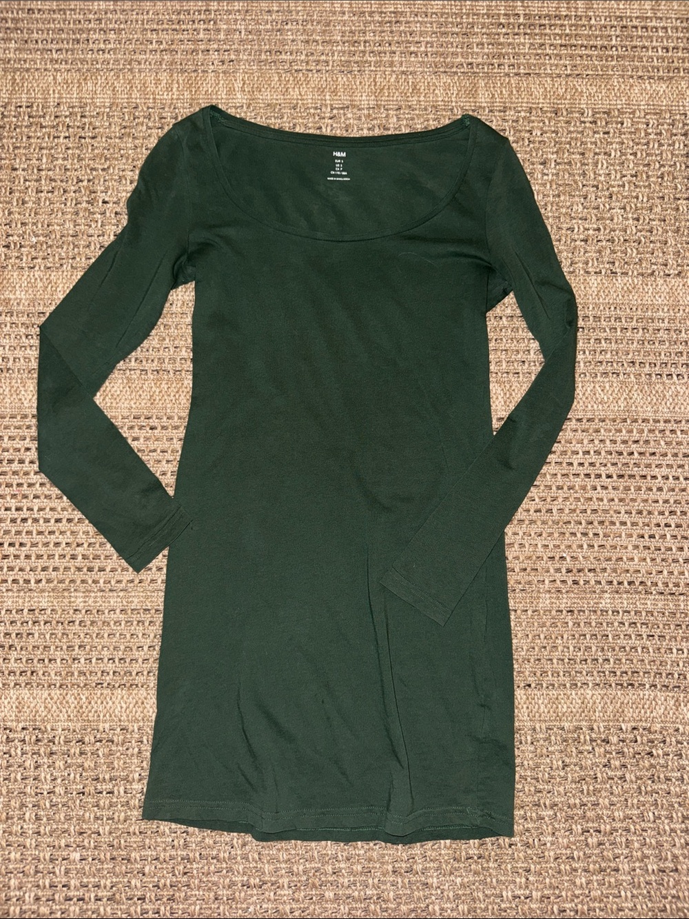 H&M Dark Green Long Sleeve Scoop Neck Dress